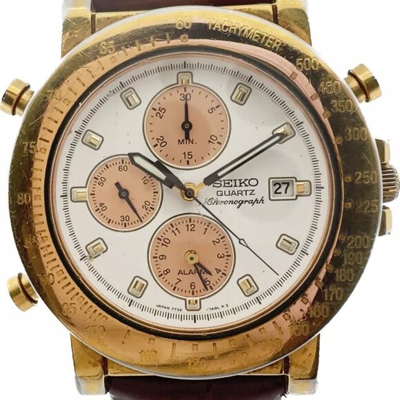 Vintage Seiko Men's Quartz Chronograph Wristwatch 7T32-7A8A w Salmon Sub Dials - Picture 1 of 11